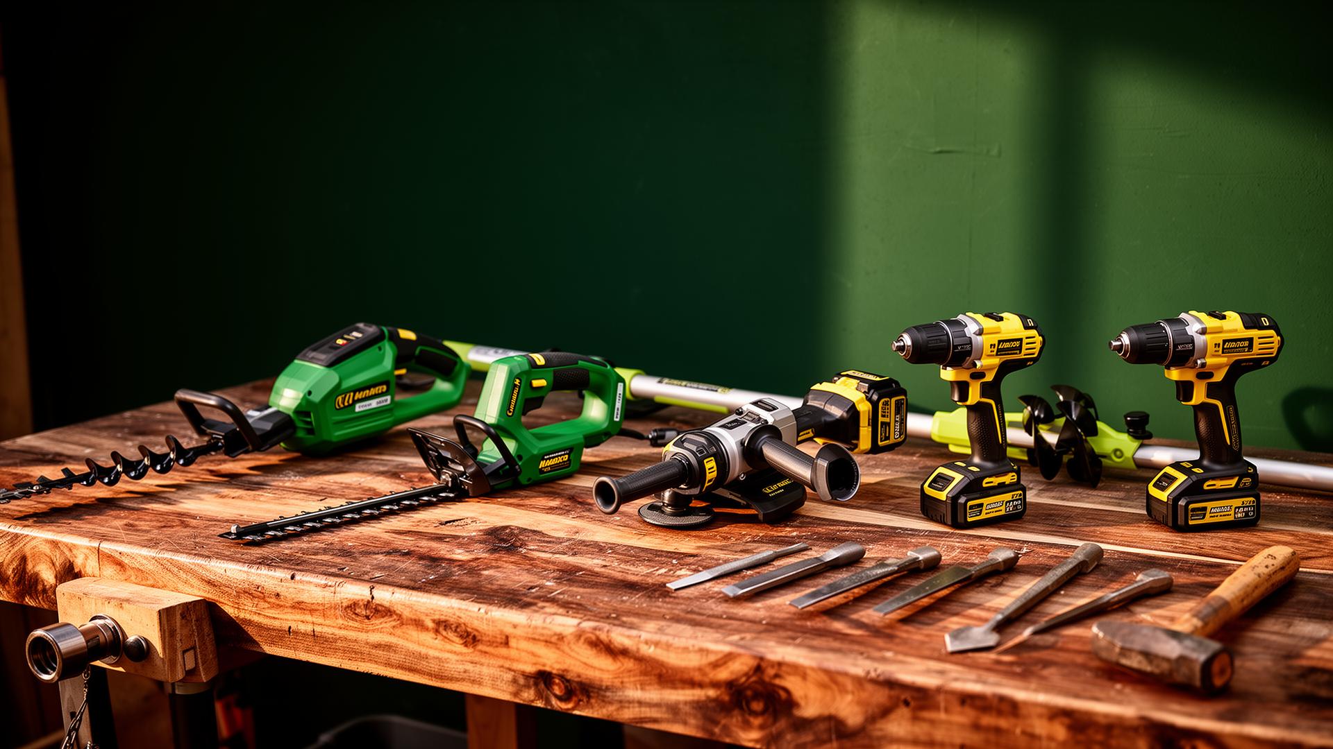 Tools on a wooden workbench